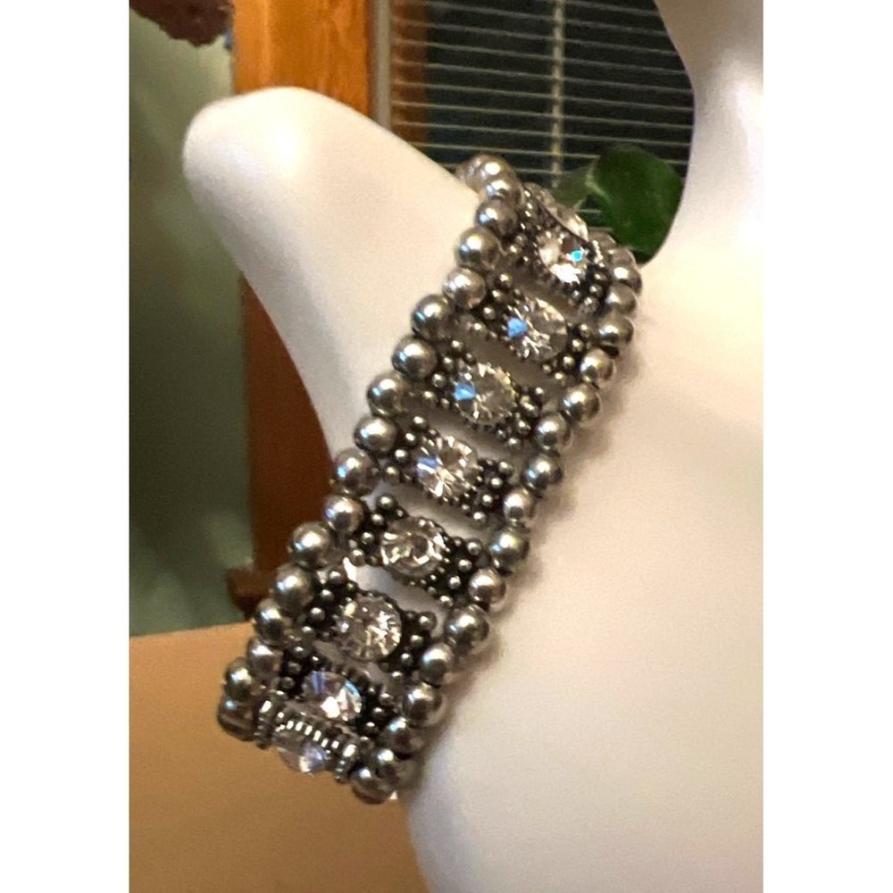 Designer Black Metal & Crystal Statement Bracelet